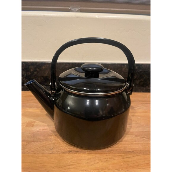 Black enamel teapot with lid - Picture 1 of 8
